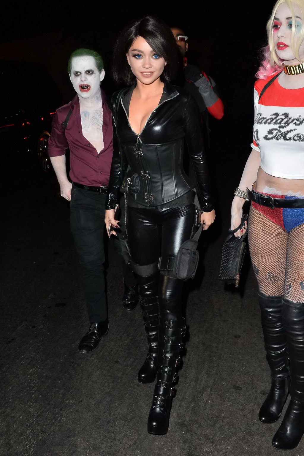Sarah Hyland stunning in tight black leather for Halloween #75150476