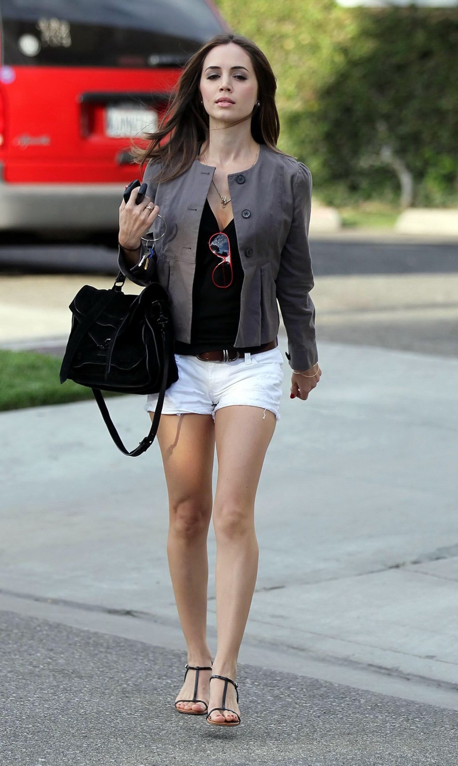 Eliza Dushku leggy wearing denim shorts on a parking in Los Angeles #75331238