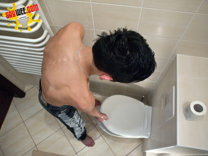 Skinny boy fills toilet with his hot piss #76546539