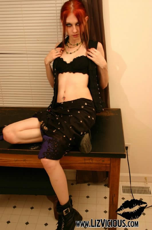 Redhead goth chick strips and poses #78992553