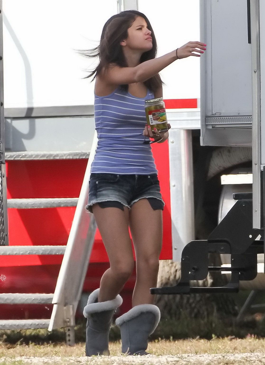 Selena Gomez leggy  shows pokies wearing a denim shorts  a tank top on 'Spring B #75271146