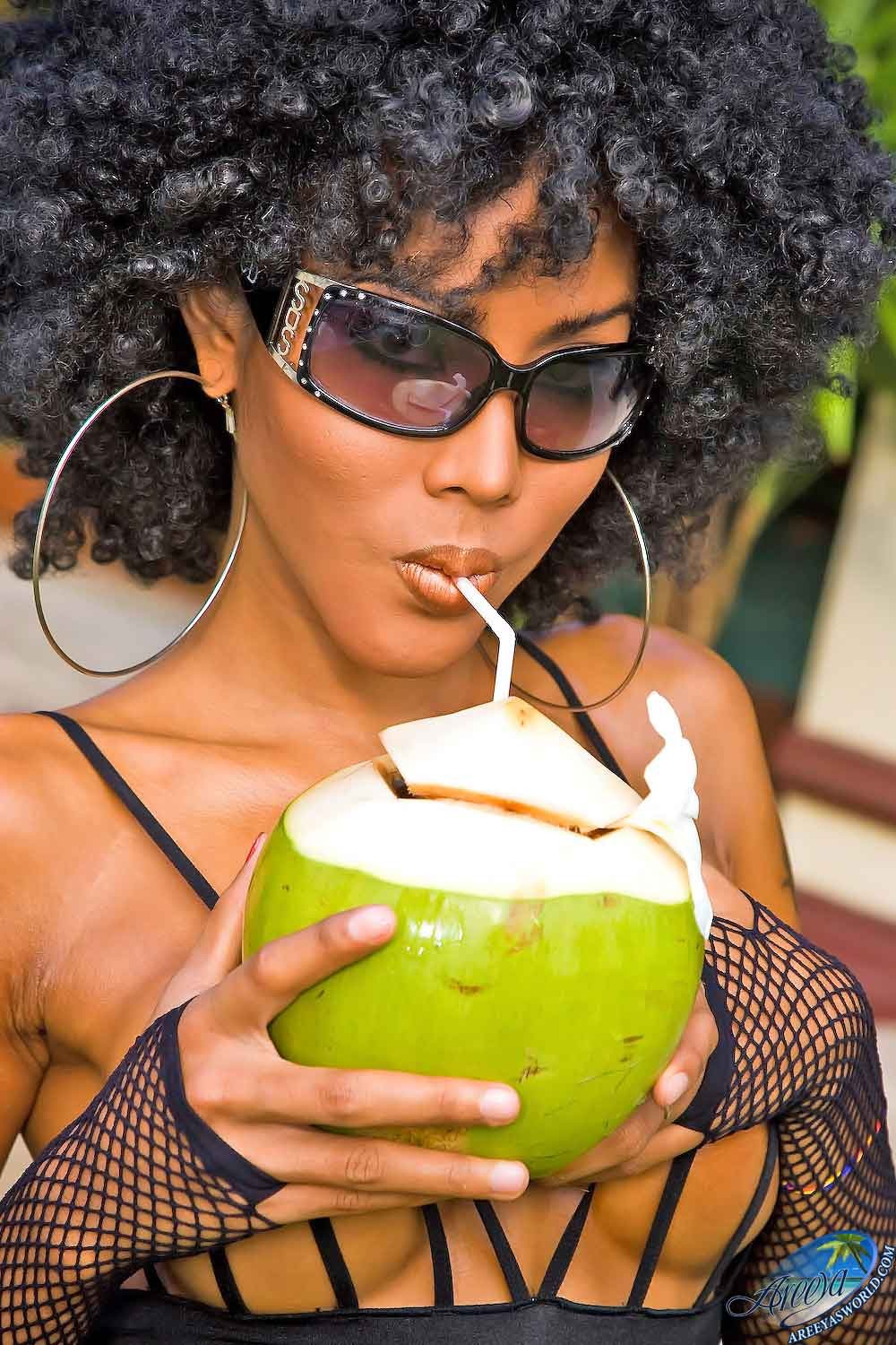 Hot as hell ladyboy drinking from a coconut #77931261