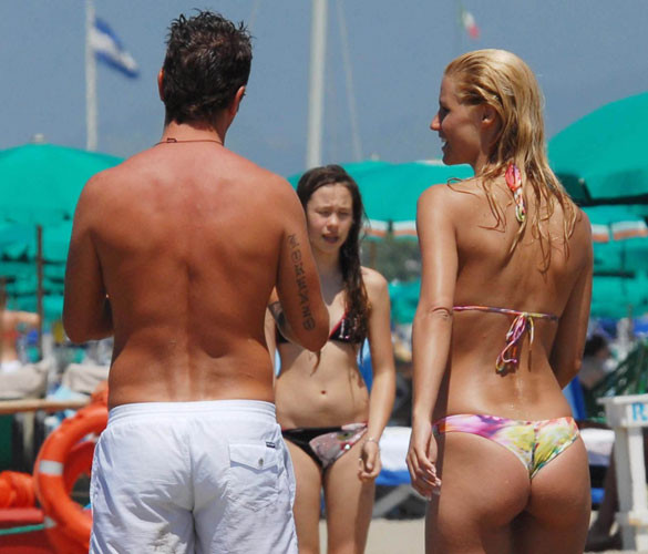 Michelle Hunziker showing her big tits on beach paparazzi pics #75418241