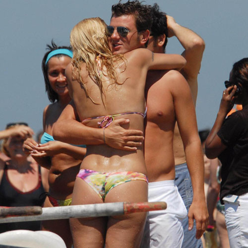 Michelle Hunziker showing her big tits on beach paparazzi pics #75418248