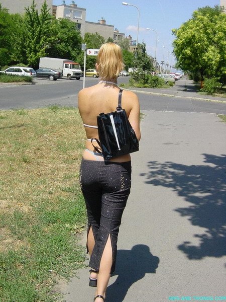 Hot European Blonde Chick Showing Thong Outdoors #70696536