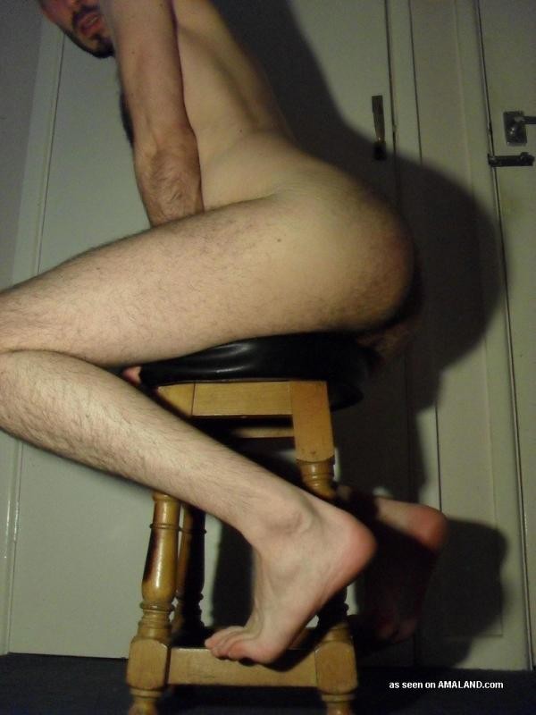 Naked gay dude doing skanky poses on a stool at home #76916167