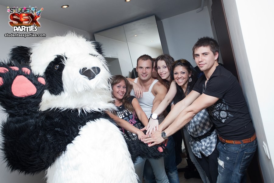 Wild student party with horny panda boy