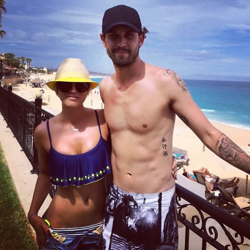 Kaley Cuoco busty wearing skimpy twopiece with her husband at the pool in Mexico #75192034