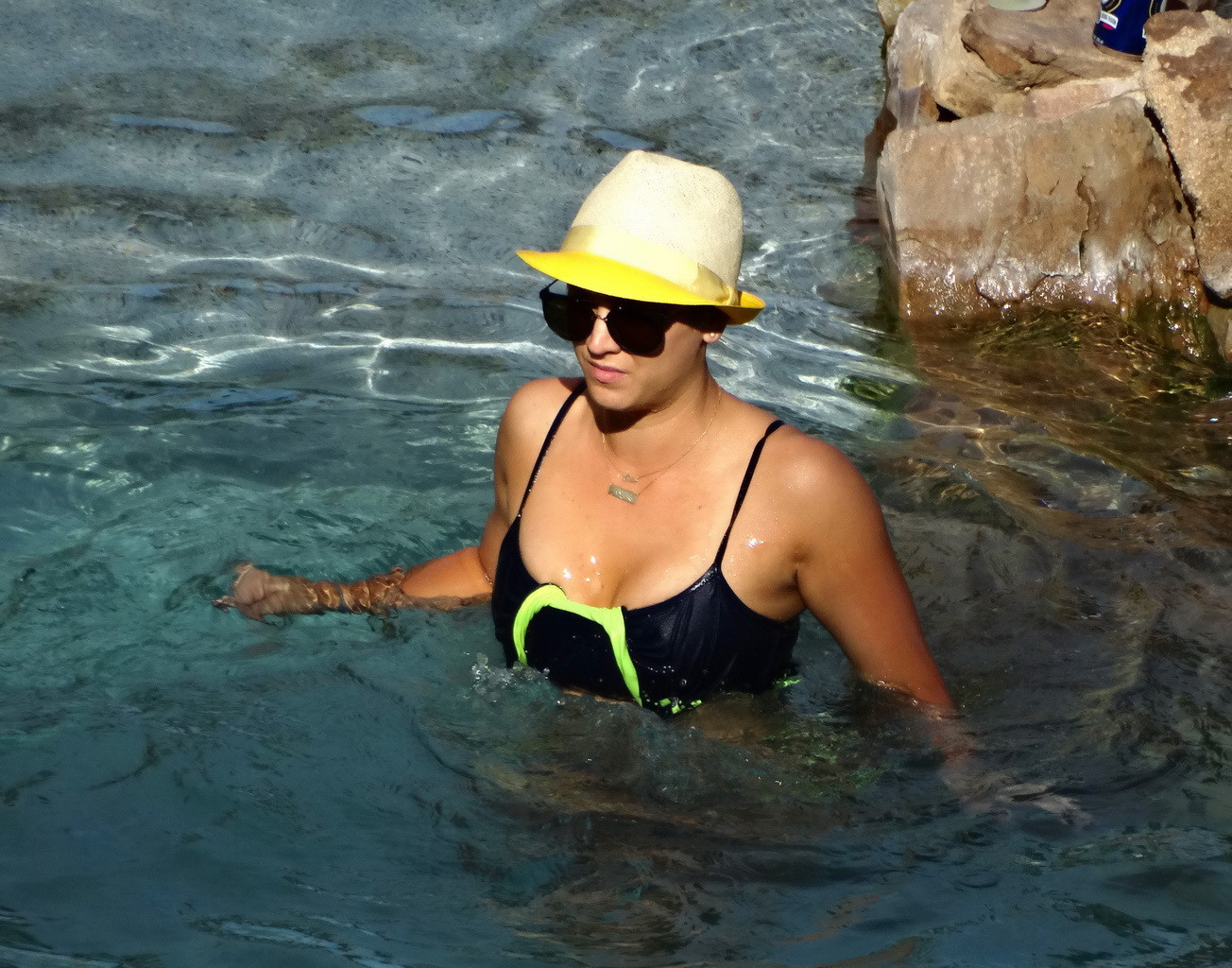 Kaley Cuoco busty wearing skimpy twopiece with her husband at the pool in Mexico #75192045