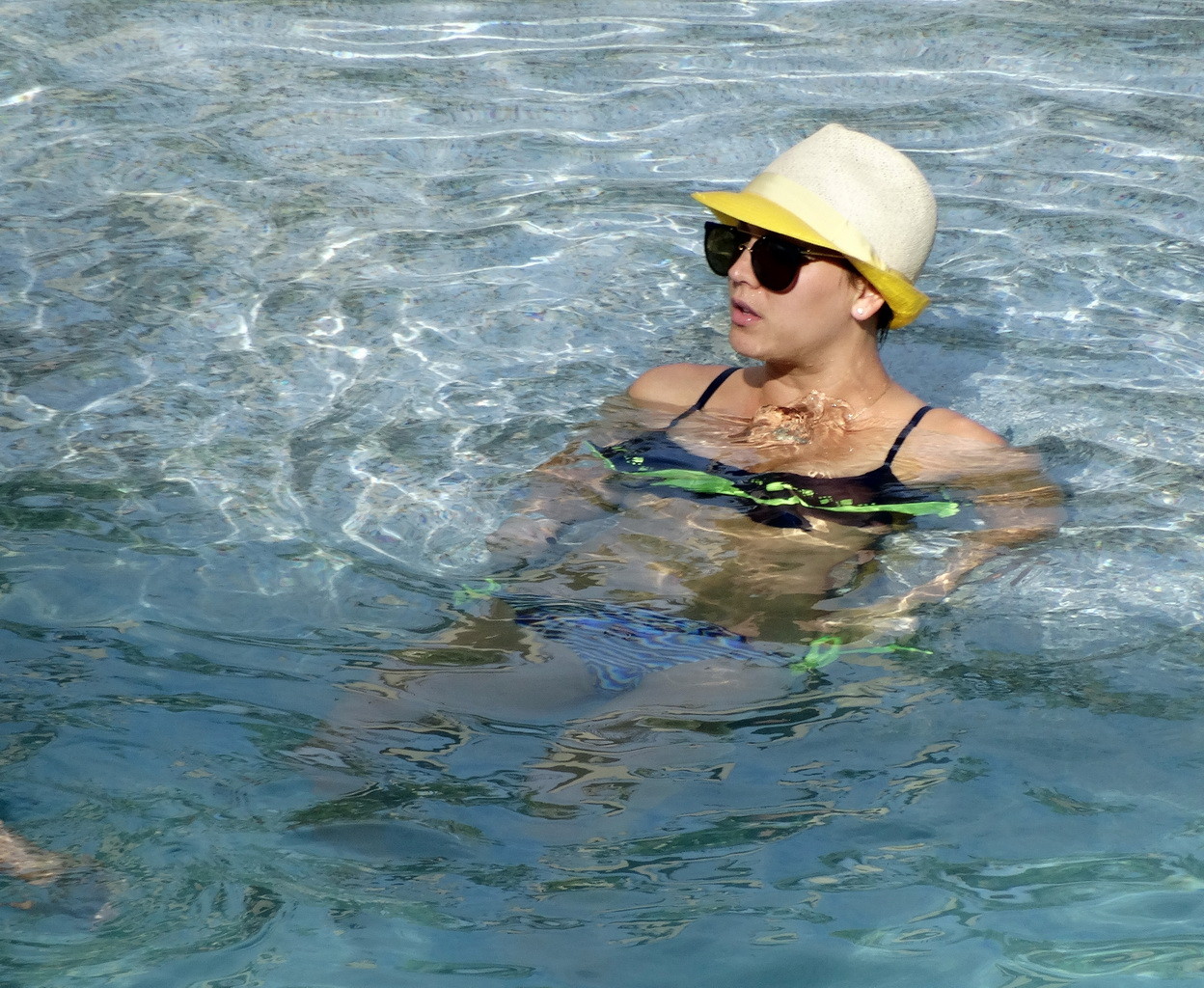 Kaley Cuoco busty wearing skimpy twopiece with her husband at the pool in Mexico #75192051