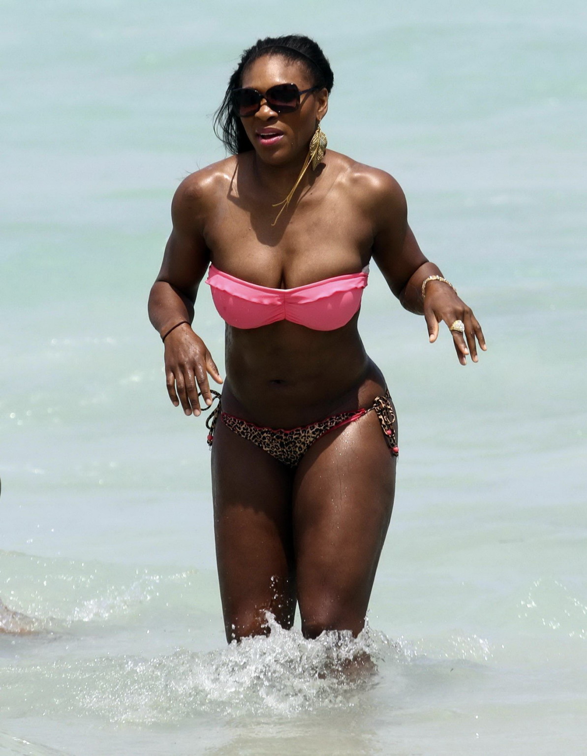 Serena Williams shows off her curvy body wearing strapless bikini on Miami Beach #75307967
