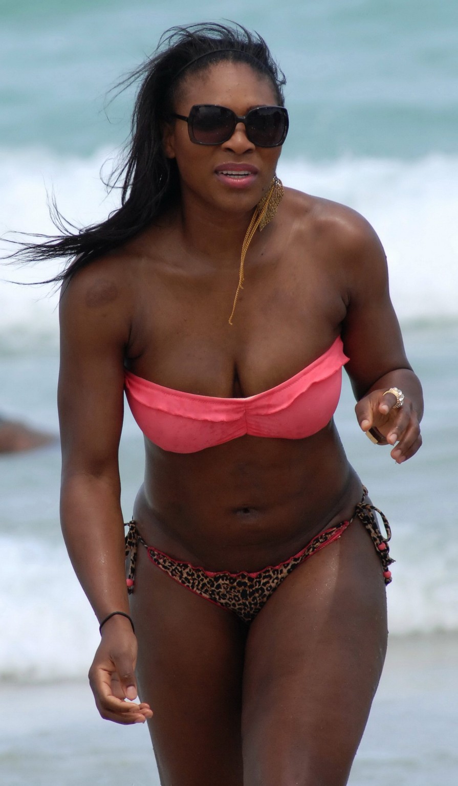 Serena Williams shows off her curvy body wearing strapless bikini on Miami Beach #75307974