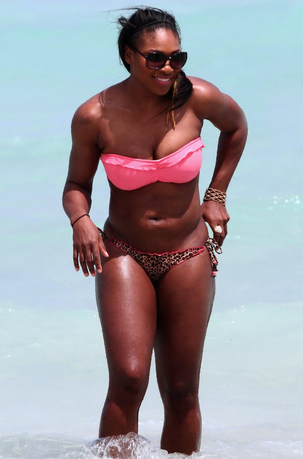 Serena Williams shows off her curvy body wearing strapless bikini on Miami Beach #75308048