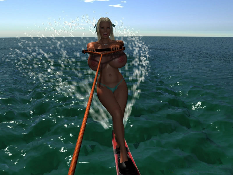 Topless big breasted 3D blonde hottie wakeboarding #67049841