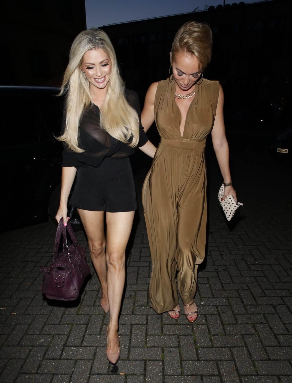 Nicola McLean leggy cthru to bra  making out with Aisleyne HorganWallace outside #75187139
