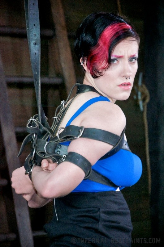 Iona Grace busty is spread in leather strap dungeon bondage #71959358