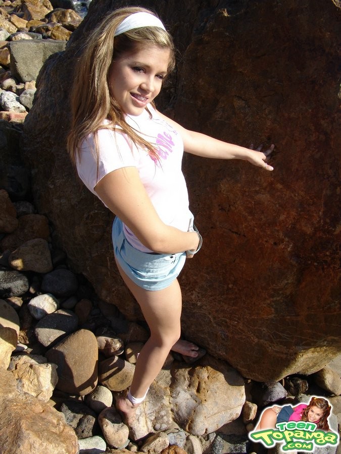 Cute Topanga posing outdoors on the rocks topless #72322600