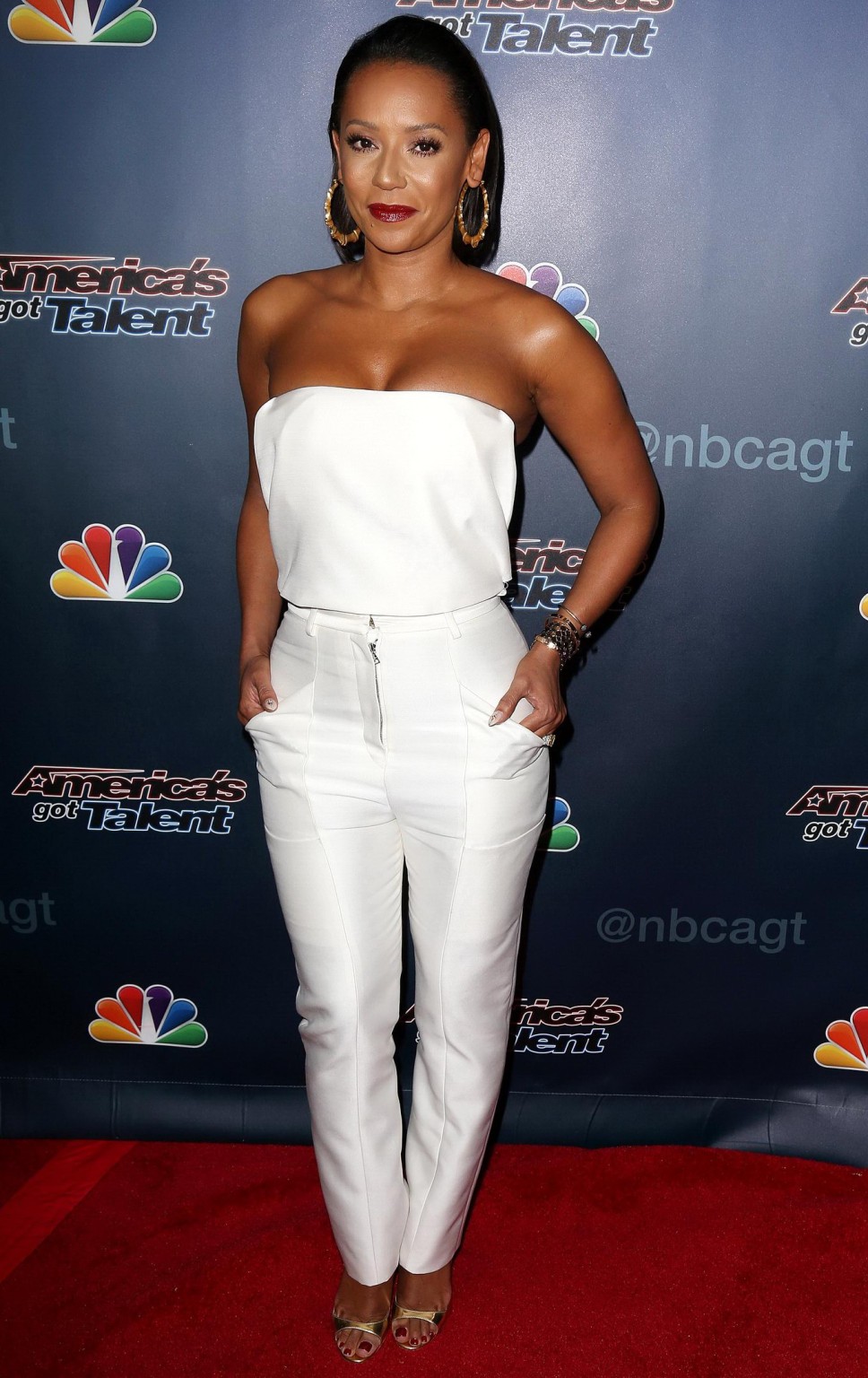 Melanie Brown busty wearing a strapless top at the Americas Got Talent season 9  #75185465