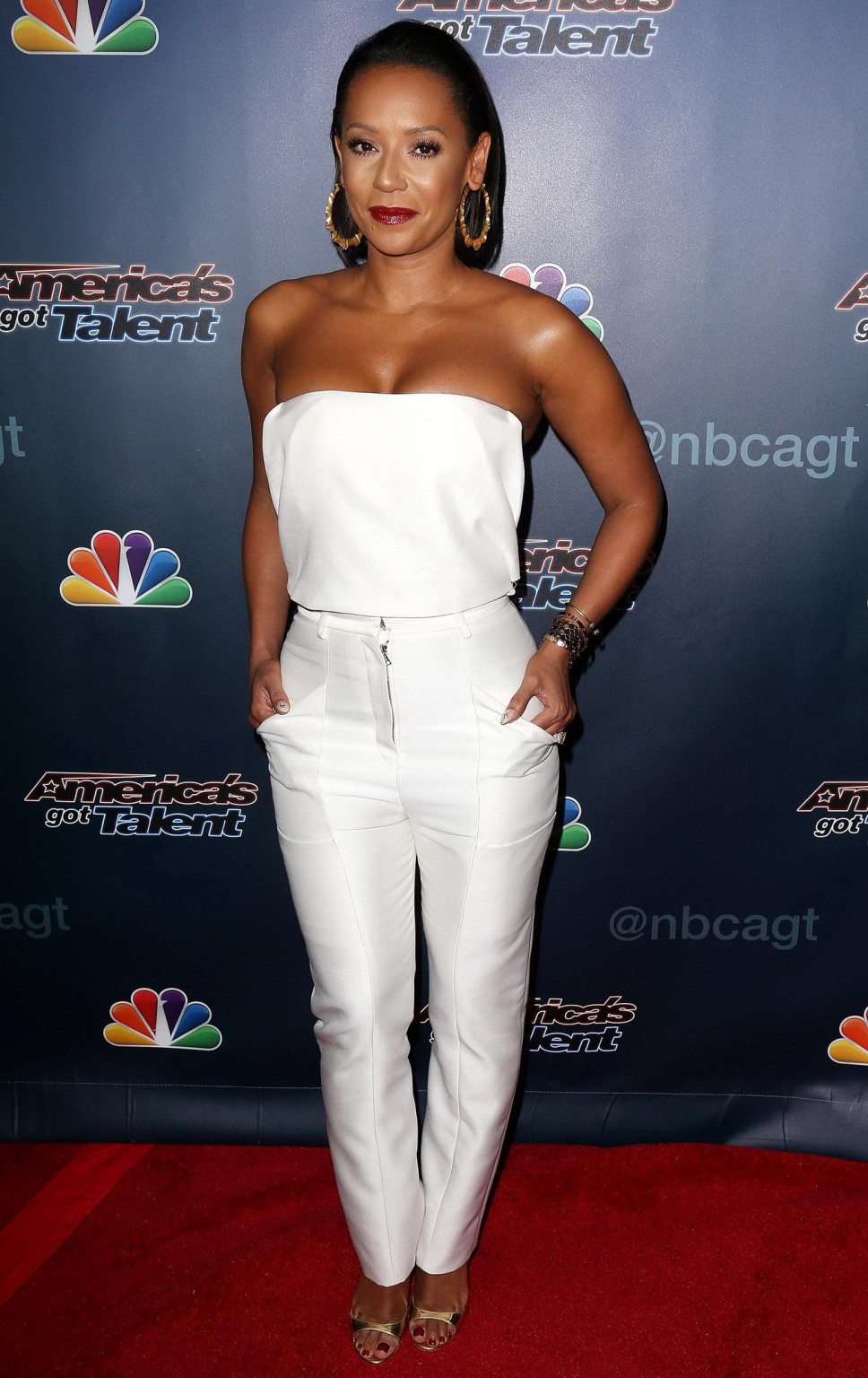 Melanie Brown busty wearing a strapless top at the Americas Got Talent season 9  #75185470