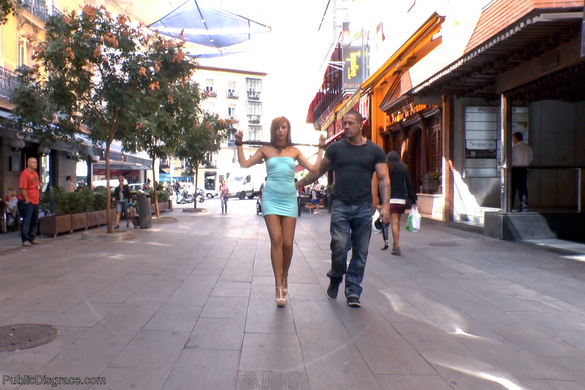 Beautiful Spanish model Bianca Resa is bound and led through the streets of Madr #71876575