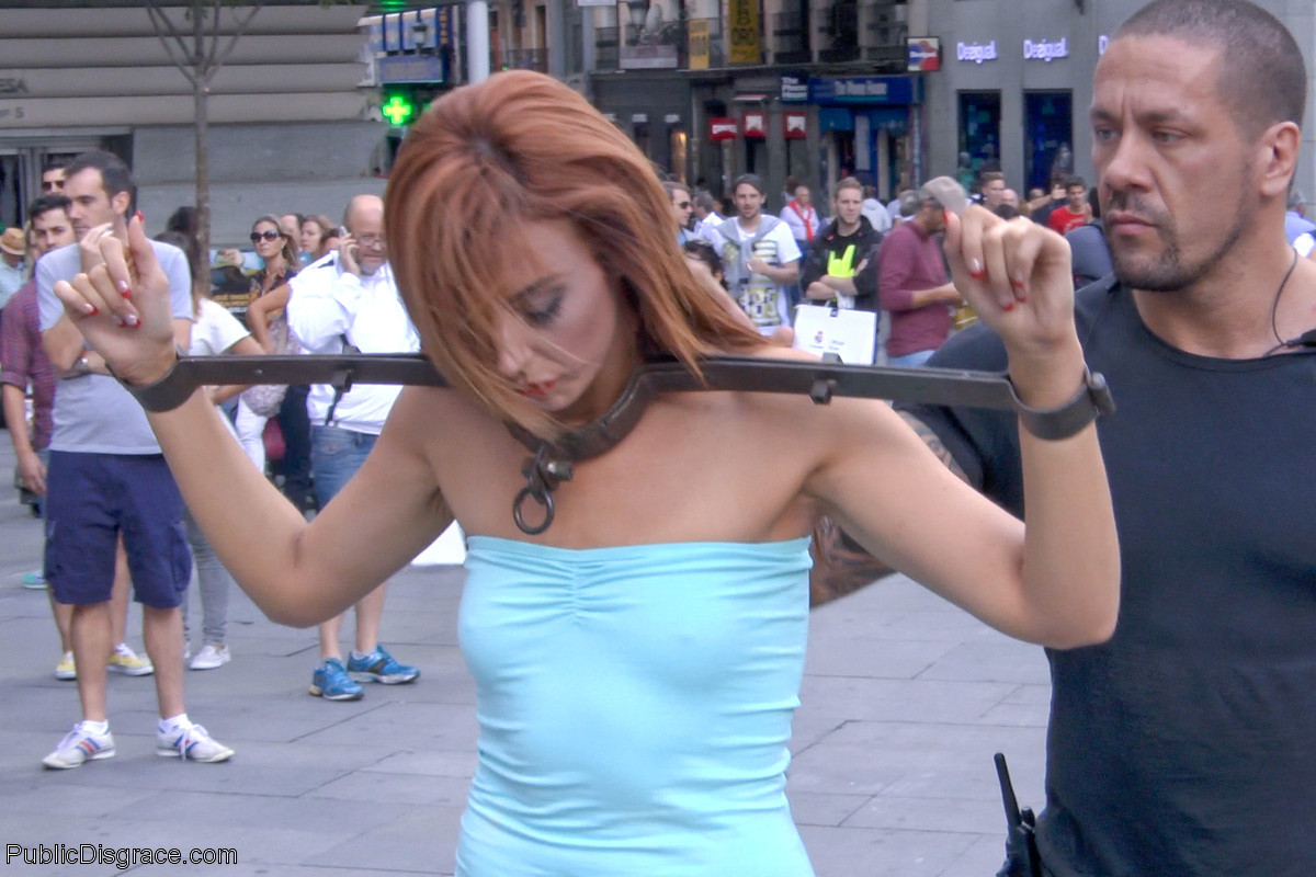 Beautiful Spanish model Bianca Resa is bound and led through the streets of Madr #71876588