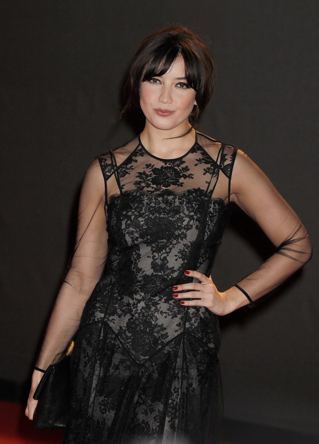 Daisy Lowe wearing black partially see-through dress at The British Fashion Awar #75211401