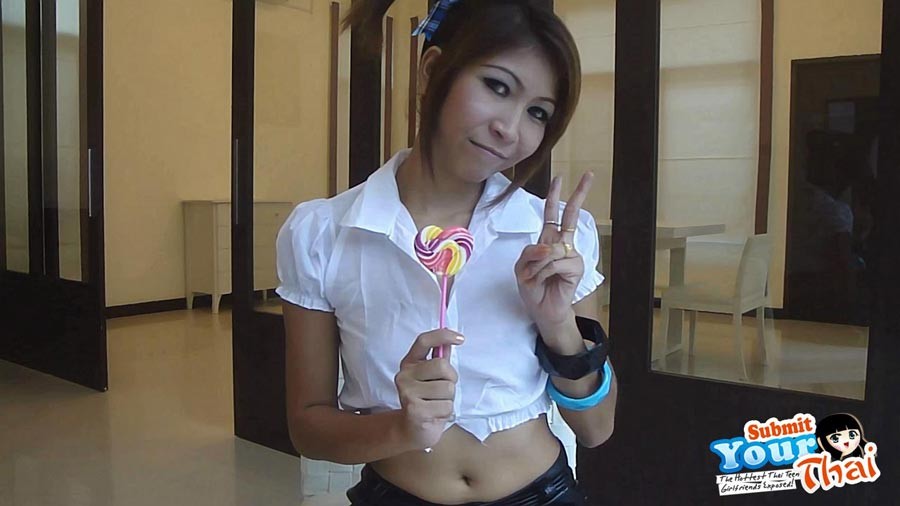 Sexy schoolgirl Thai baby named O sucks a lolipop and shows off her bald pussy #67186458