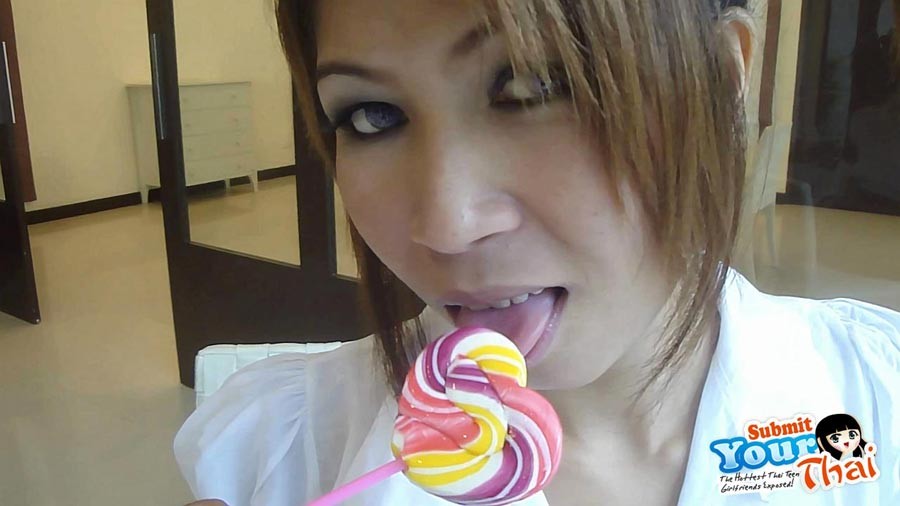 Sexy schoolgirl Thai baby named O sucks a lolipop and shows off her bald pussy #67186502