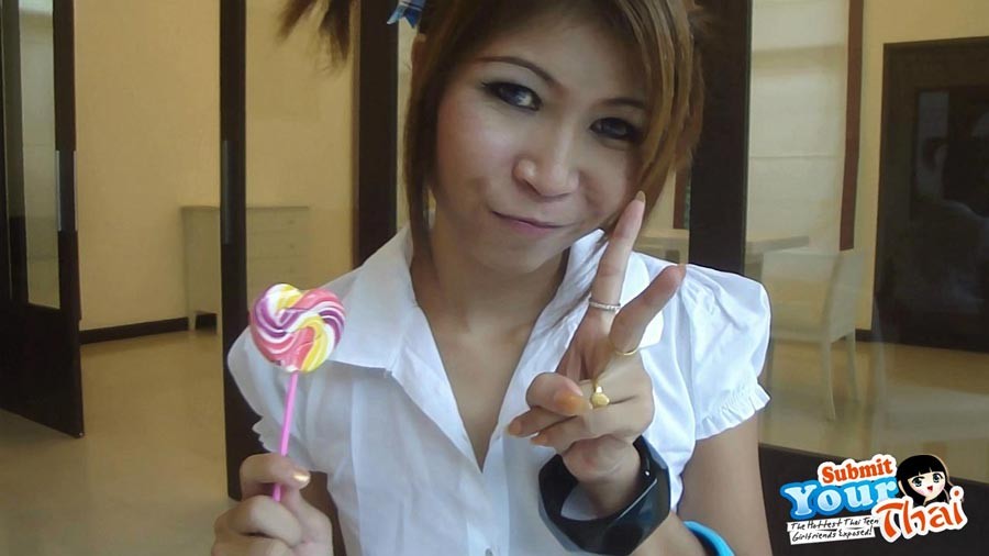Sexy schoolgirl Thai baby named O sucks a lolipop and shows off her bald pussy #67186552