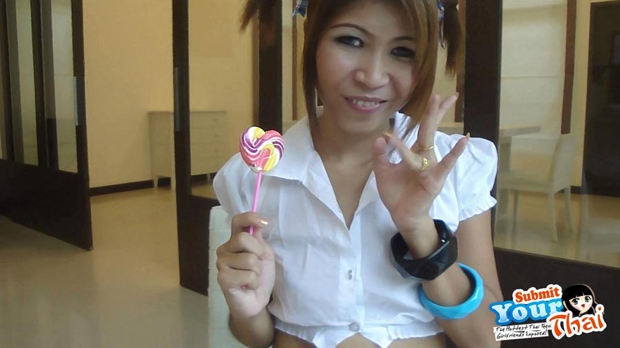 Sexy schoolgirl Thai baby named O sucks a lolipop and shows off her bald pussy #67186559