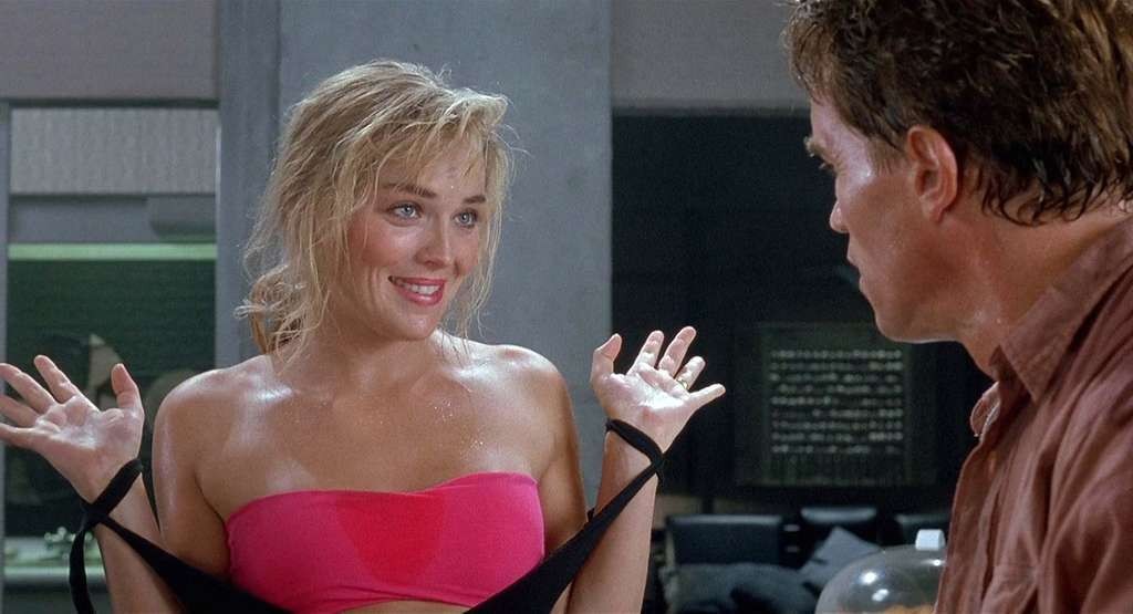 Sharon Stone get her tits slip out from nightgown and downblouse in movie #75336814