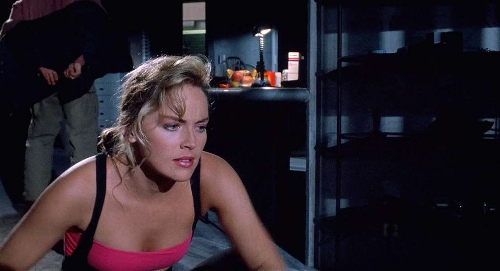 Sharon Stone get her tits slip out from nightgown and downblouse in movie #75336830