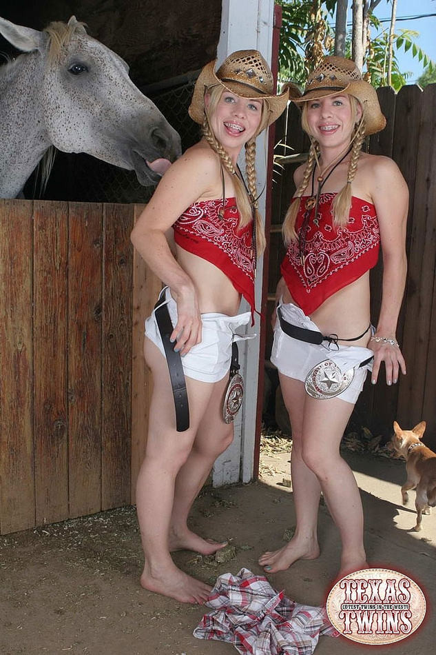 Petite 18 year old lesbian sisters Texas Twins play on the farm #78064804