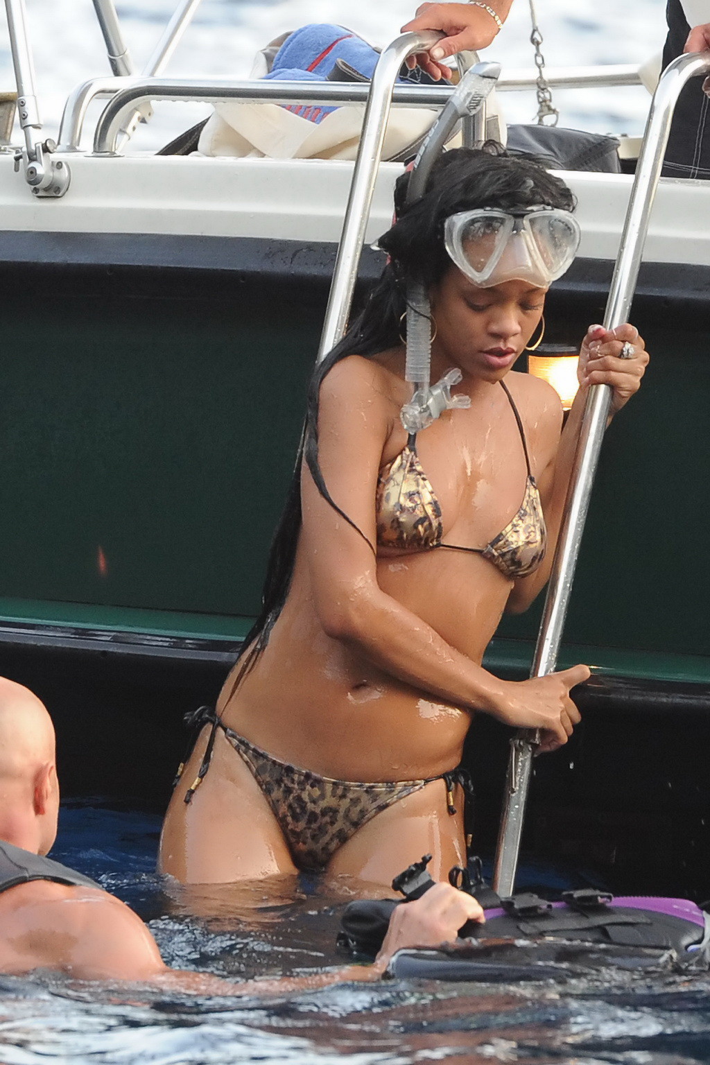 Rihanna showing off her wet ass wearing tiny leopard print bikini at the boat in #79486782