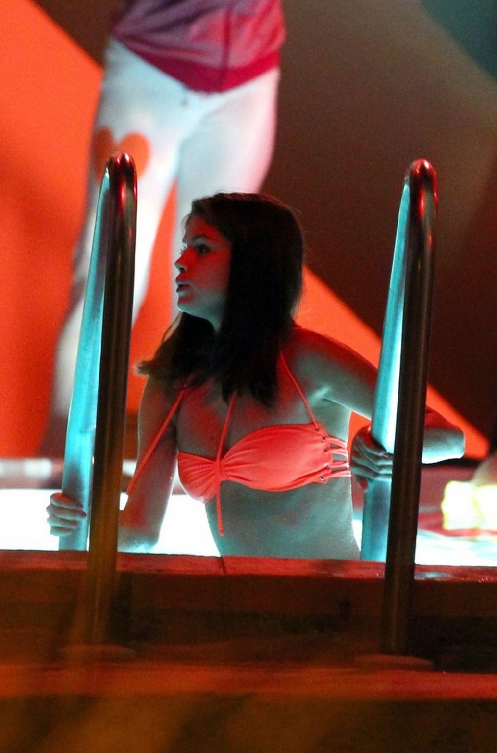 Selena Gomez shows cameltoe wearing bikini at the pool on 'Spring Breakers' set #75270160