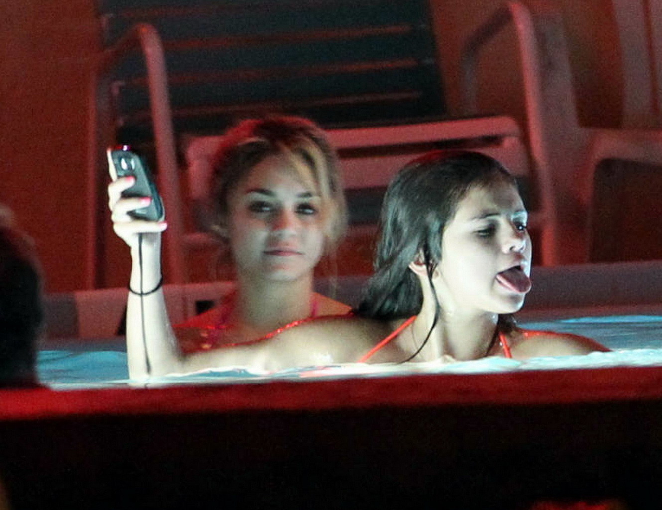 Selena Gomez shows cameltoe wearing bikini at the pool on 'Spring Breakers' set #75270166