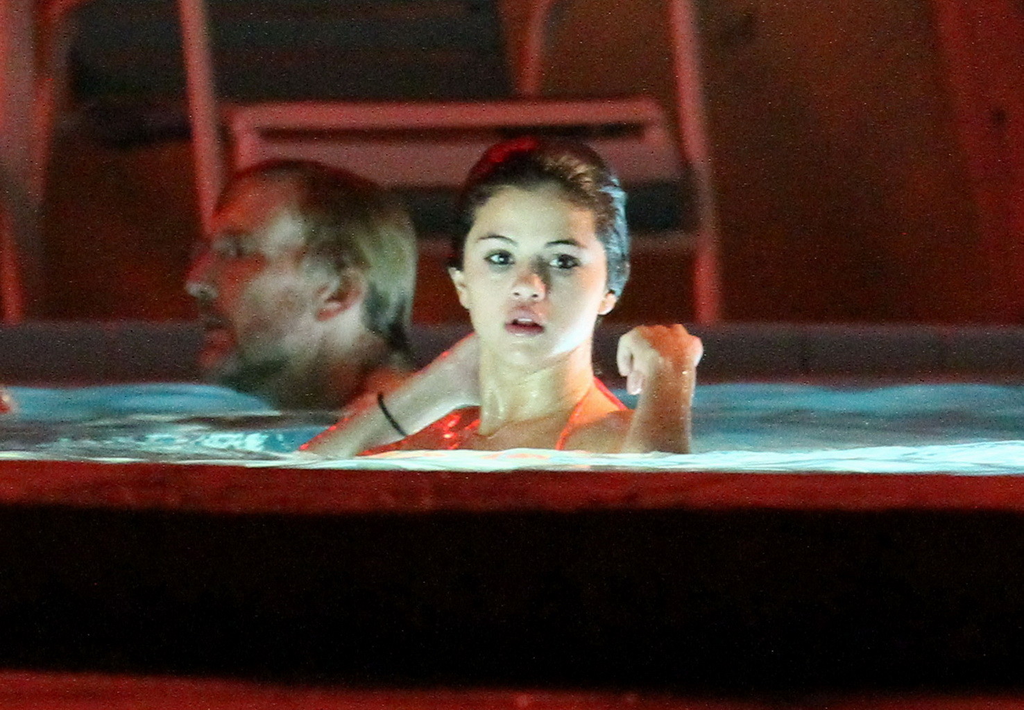 Selena Gomez shows cameltoe wearing bikini at the pool on 'Spring Breakers' set #75270217