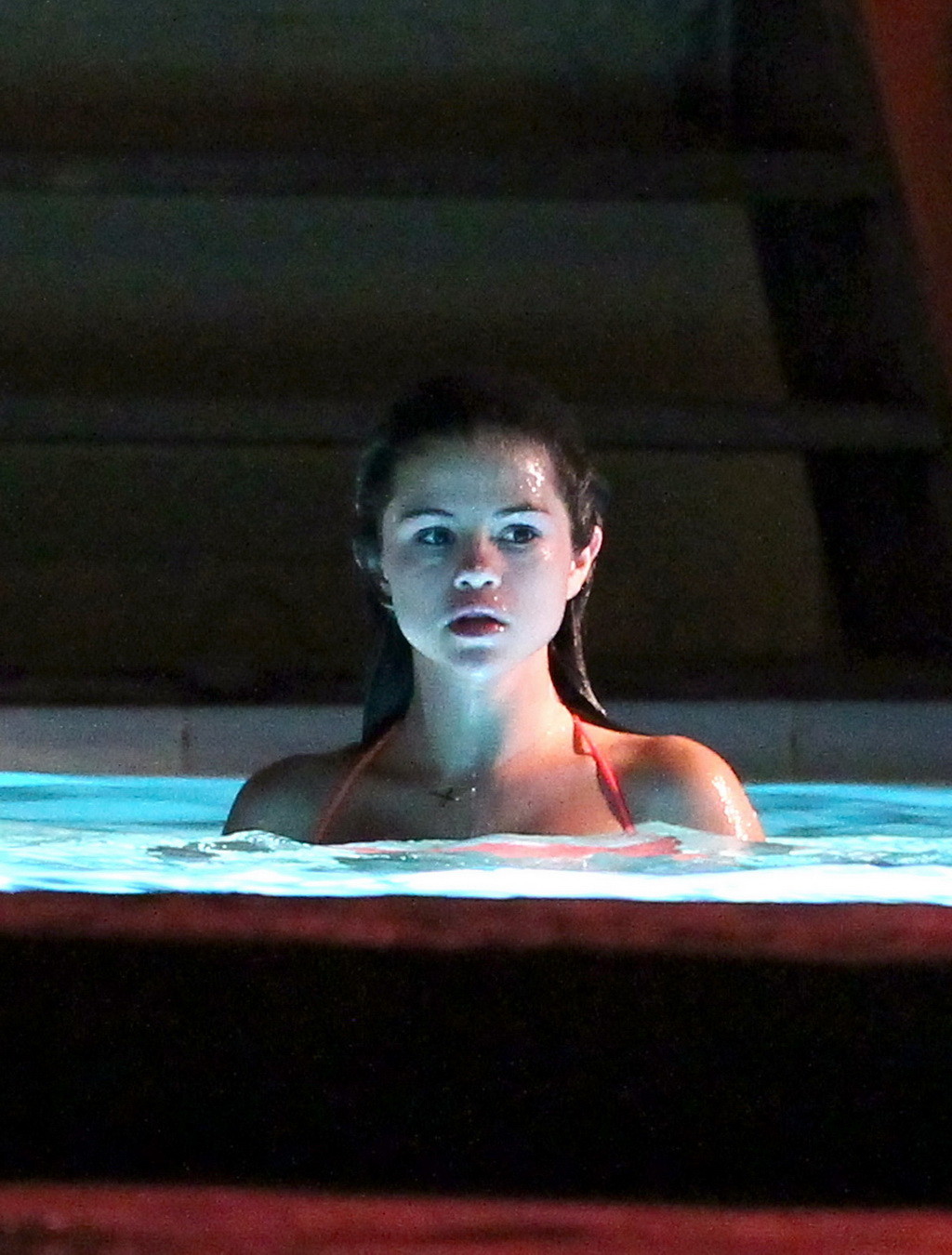 Selena Gomez shows cameltoe wearing bikini at the pool on 'Spring Breakers' set #75270225