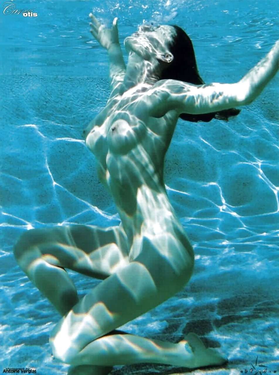 Carre Otis showing her big boobs and hairy pussy on pool #75261520