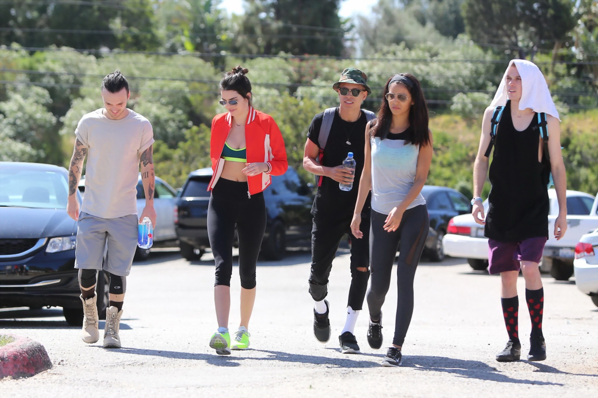 Kendall Jenner wearing tiny sports bra and tights while hiking in Malibu #75168058
