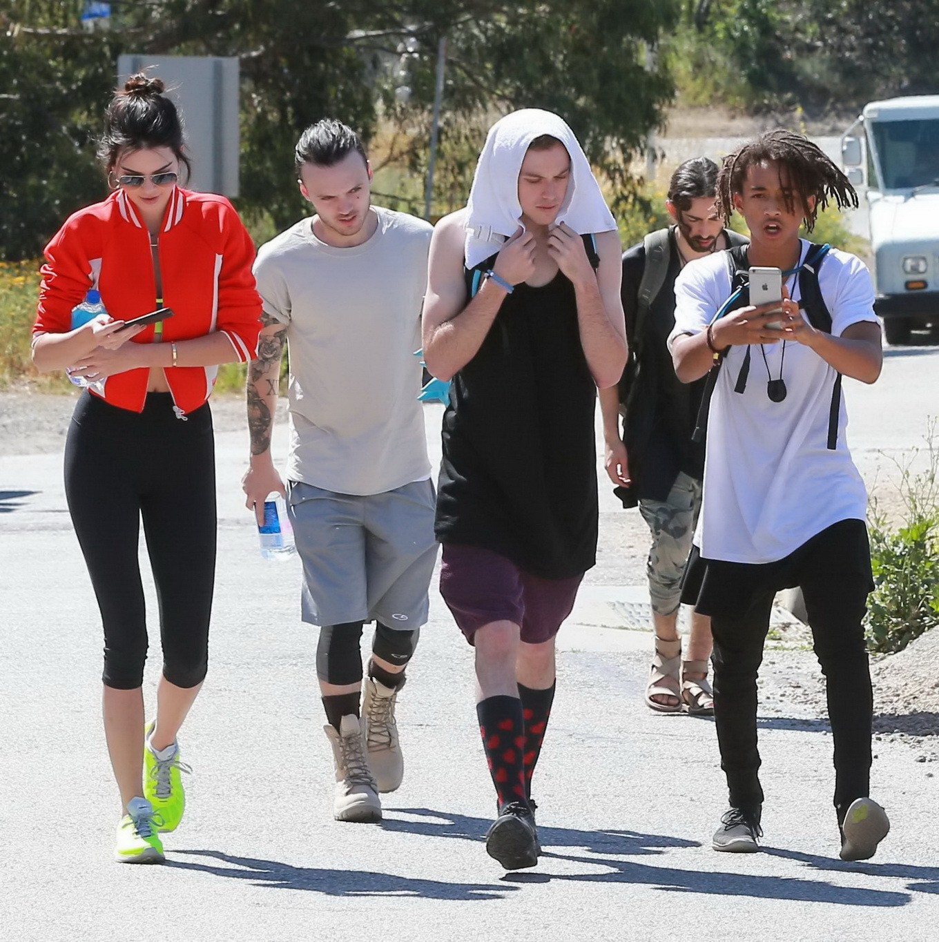 Kendall Jenner wearing tiny sports bra and tights while hiking in Malibu #75168072