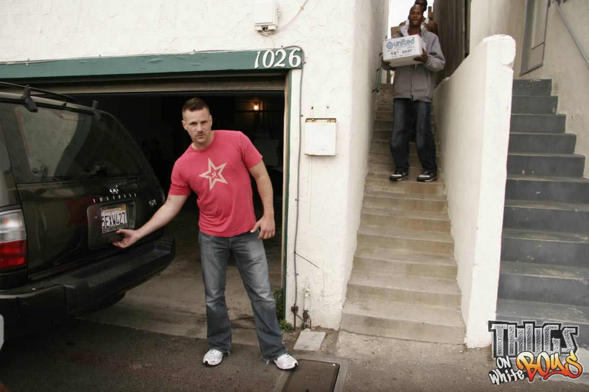 Two black thugs fucking white boy in threesome garage action #76970893