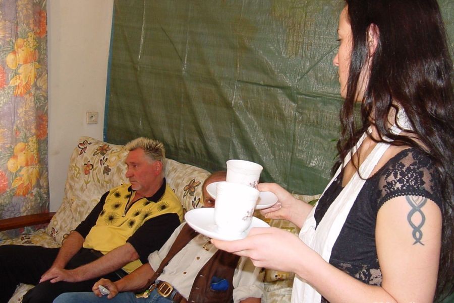 Dos viejos follando con una preciosa adolescente
 #73285550