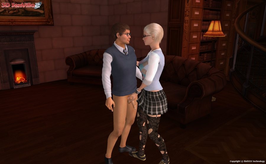 Horny 3d animated couple has sex in the library #69498736