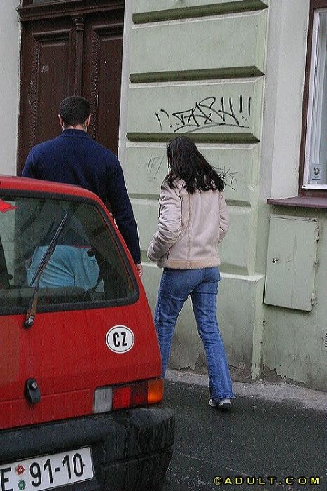 teen hitchhiker flashes her perfect smile #74994506