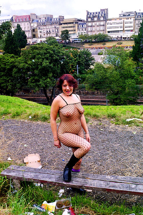 Redhead fishnet stockings babe in outdoor flashing and public nudity in Edinburg #76742329