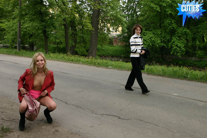 Blonde teenage flasher gets busted by passers-by #70353691