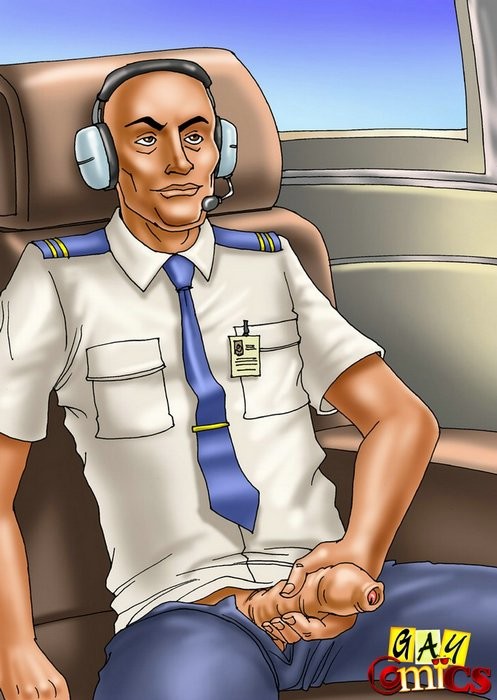 Horny gay pilots skewer a steward with their gigantic dicks #69601333