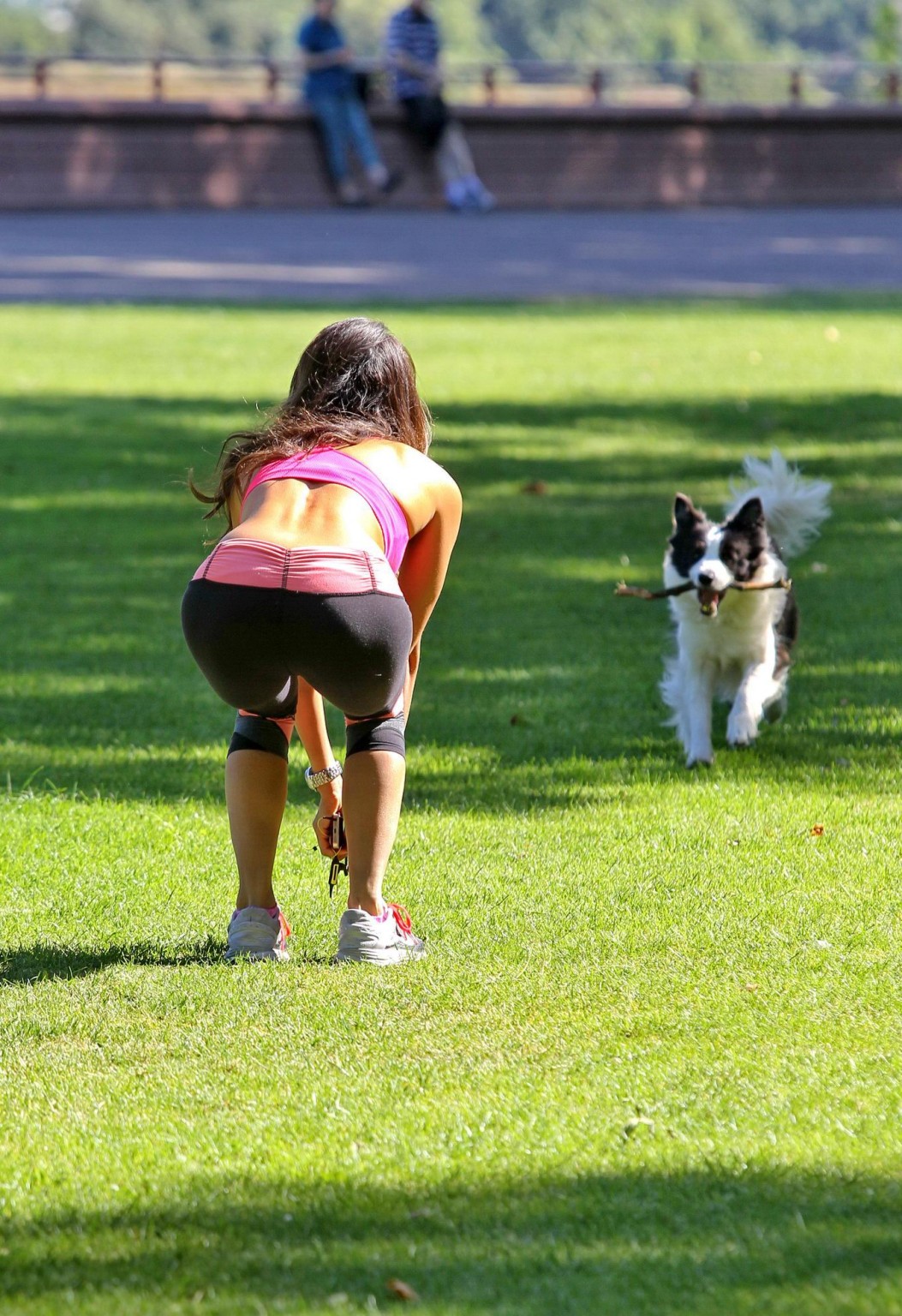 Leilani Dowding showing off her abs and bony ass while jogging with her doggy at #75189754