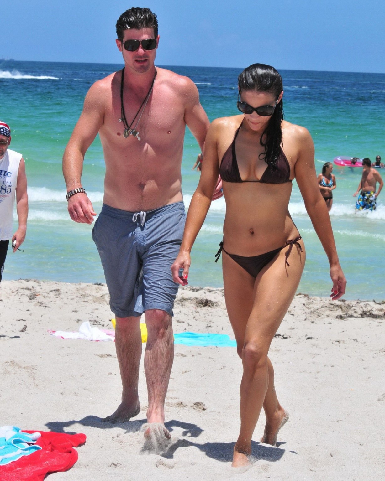 Paula Patton shows pokies wearing skimpy wet bikini on Miami Beach #75296593